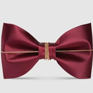 NEW Groom metal gold chain acccent men groomsmen gold burgundy red Bow tie